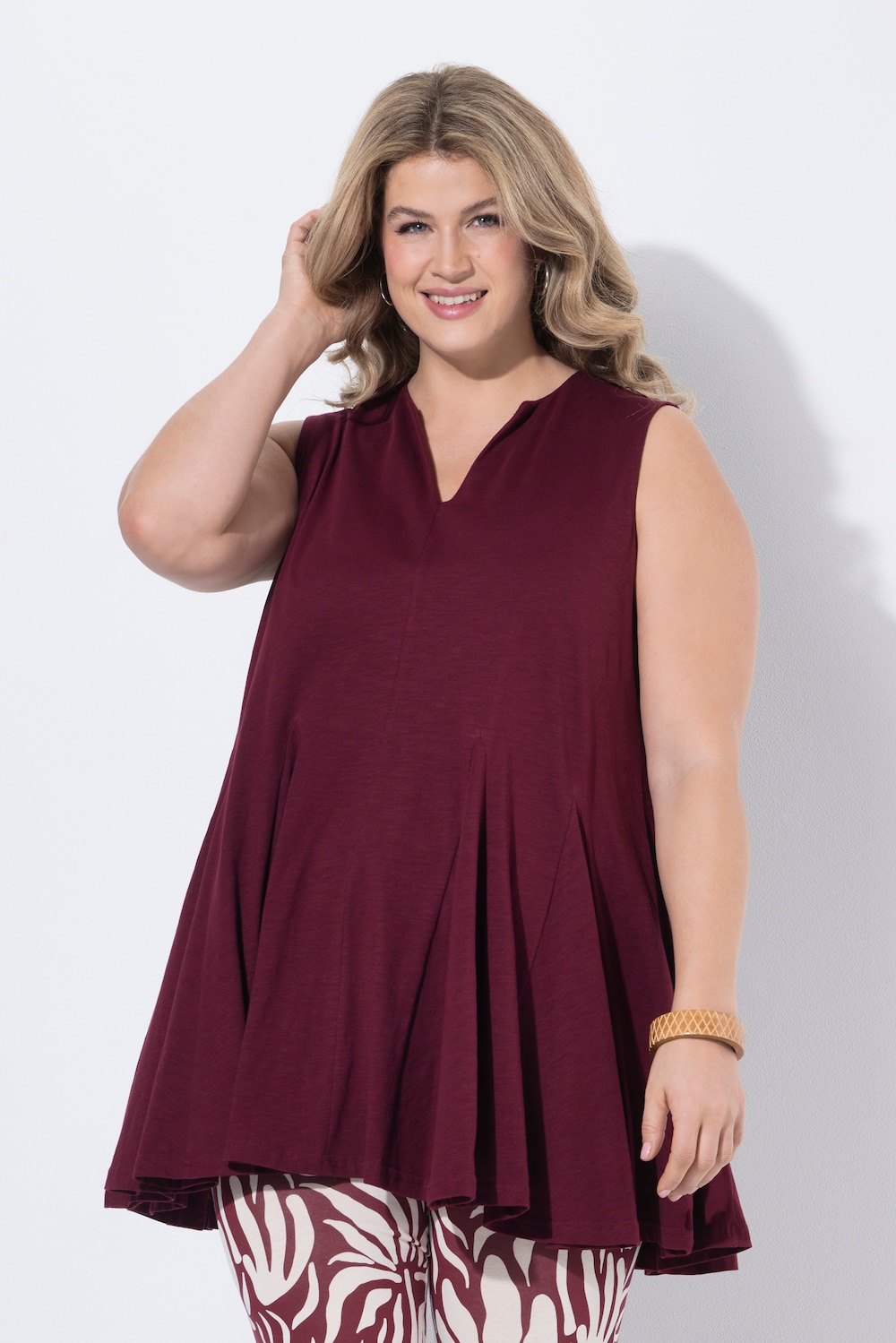 Top, A-Linie, Tunika-Ausschnitt, ärmellos, Biobaumwolle