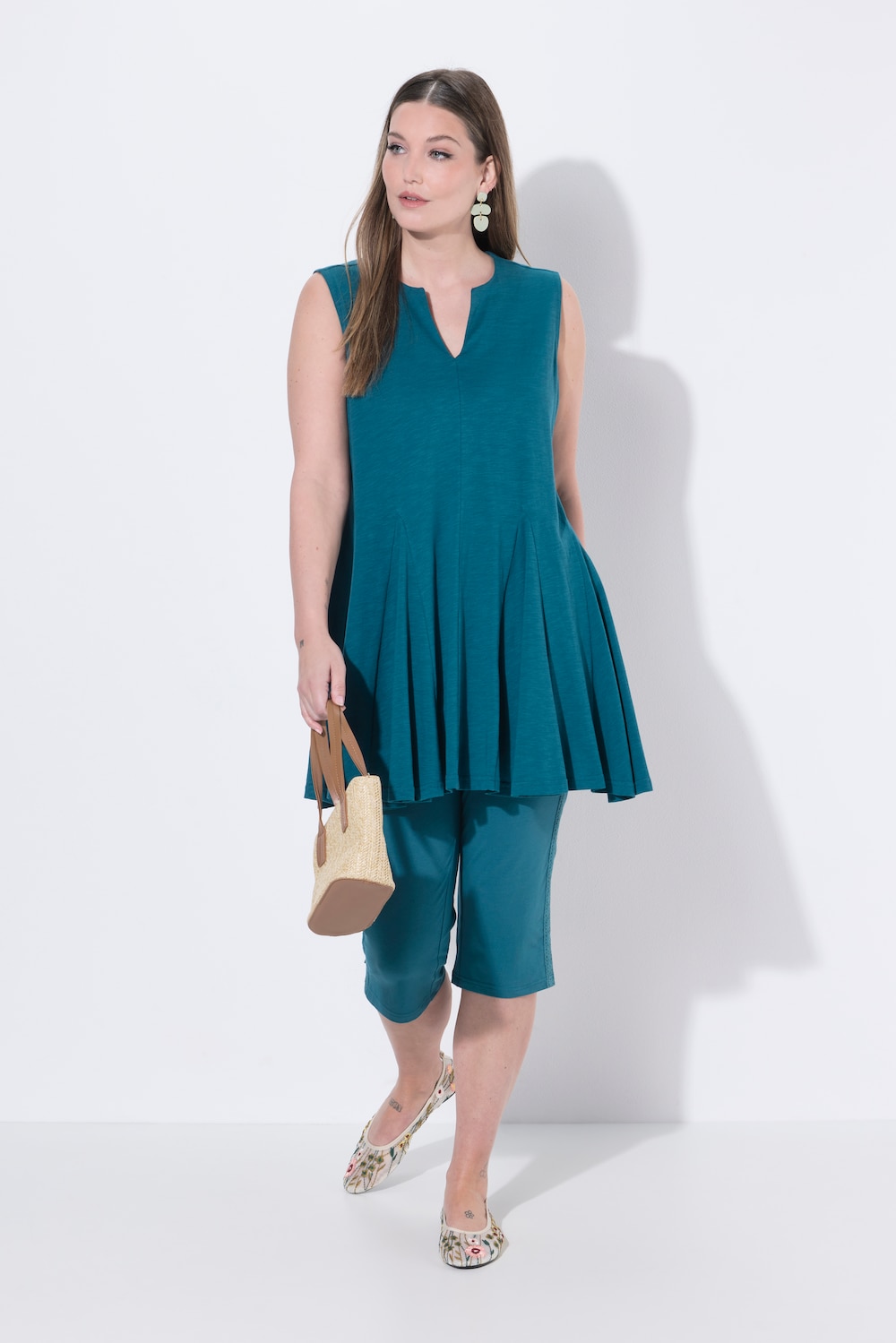 Top, A-Linie, Tunika-Ausschnitt, ärmellos, Biobaumwolle