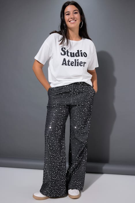 Jeans, wijde pijpen, pailletten, denim look