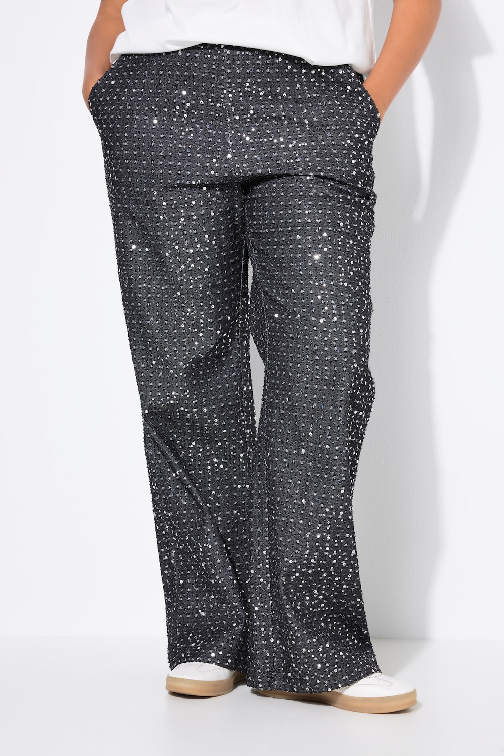 Jeans, Wide Legs, Pailletten, Jeansoptik, Glitzer