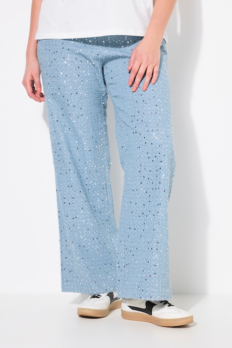 Sequined Denim Elastic Waist Jeans