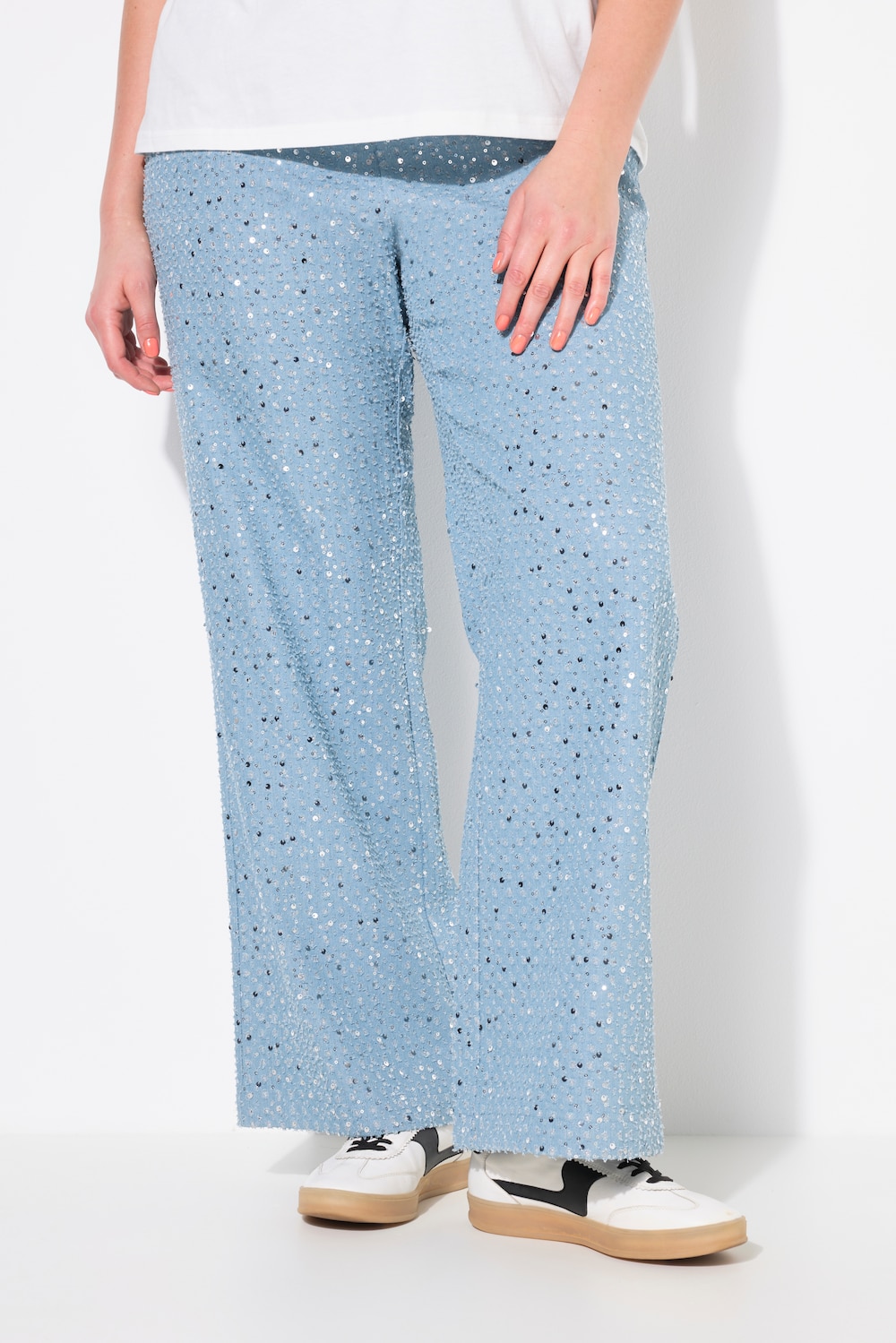 Jeans, Wide Legs, Pailletten, Jeansoptik, Glitzer