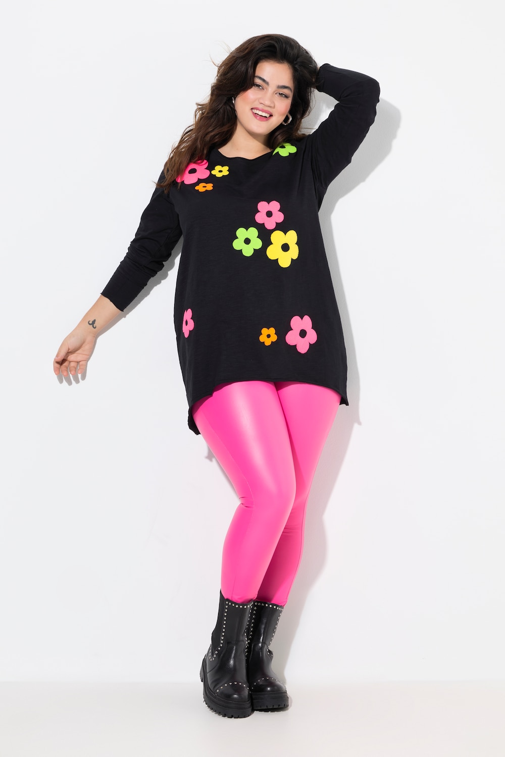 Longshirt, A-Linie, Frottee-Blumen