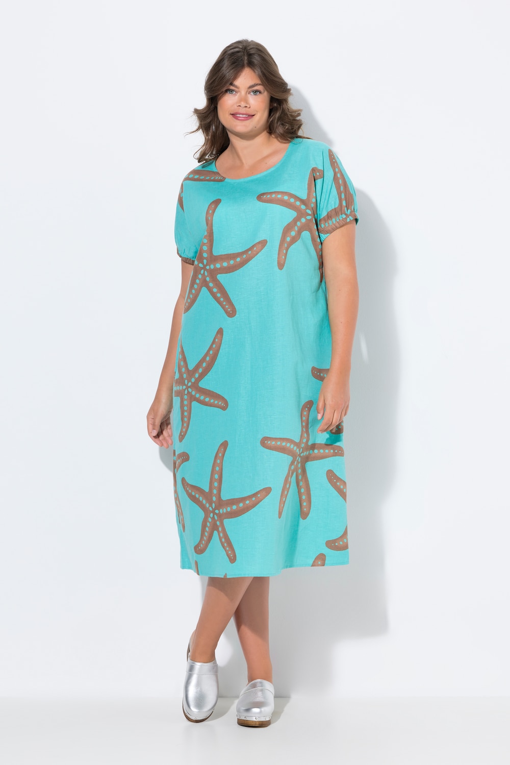 Große Größen Leinenkleid, Damen, türkis, Größe: 44/46, Leinen/Baumwolle, LAURASON