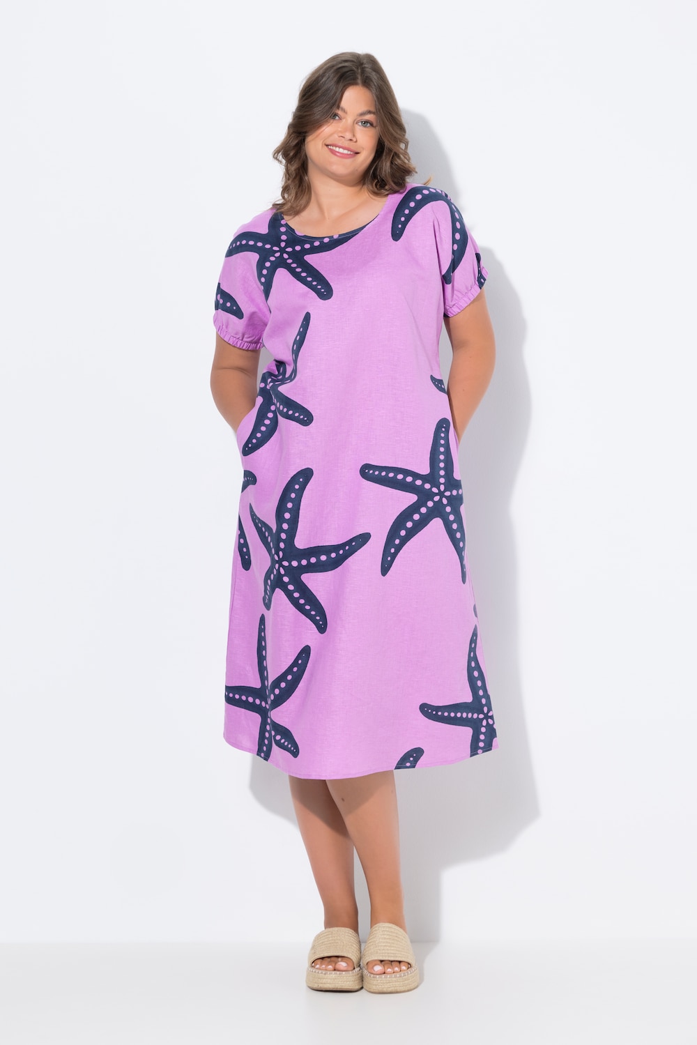 Große Größen Leinenkleid, Damen, rosa, Größe: 44/46, Leinen/Baumwolle, LAURASON