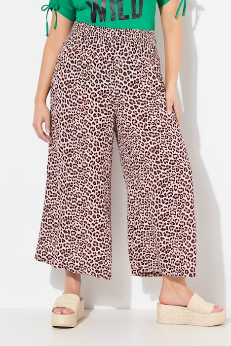 Culottes modello Rose con fantasia leopardata, taglio della gamba ampio e cintura elastica