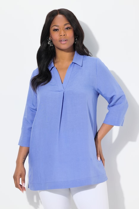 Linen Blend 3/4 Sleeve A-Line Tunic