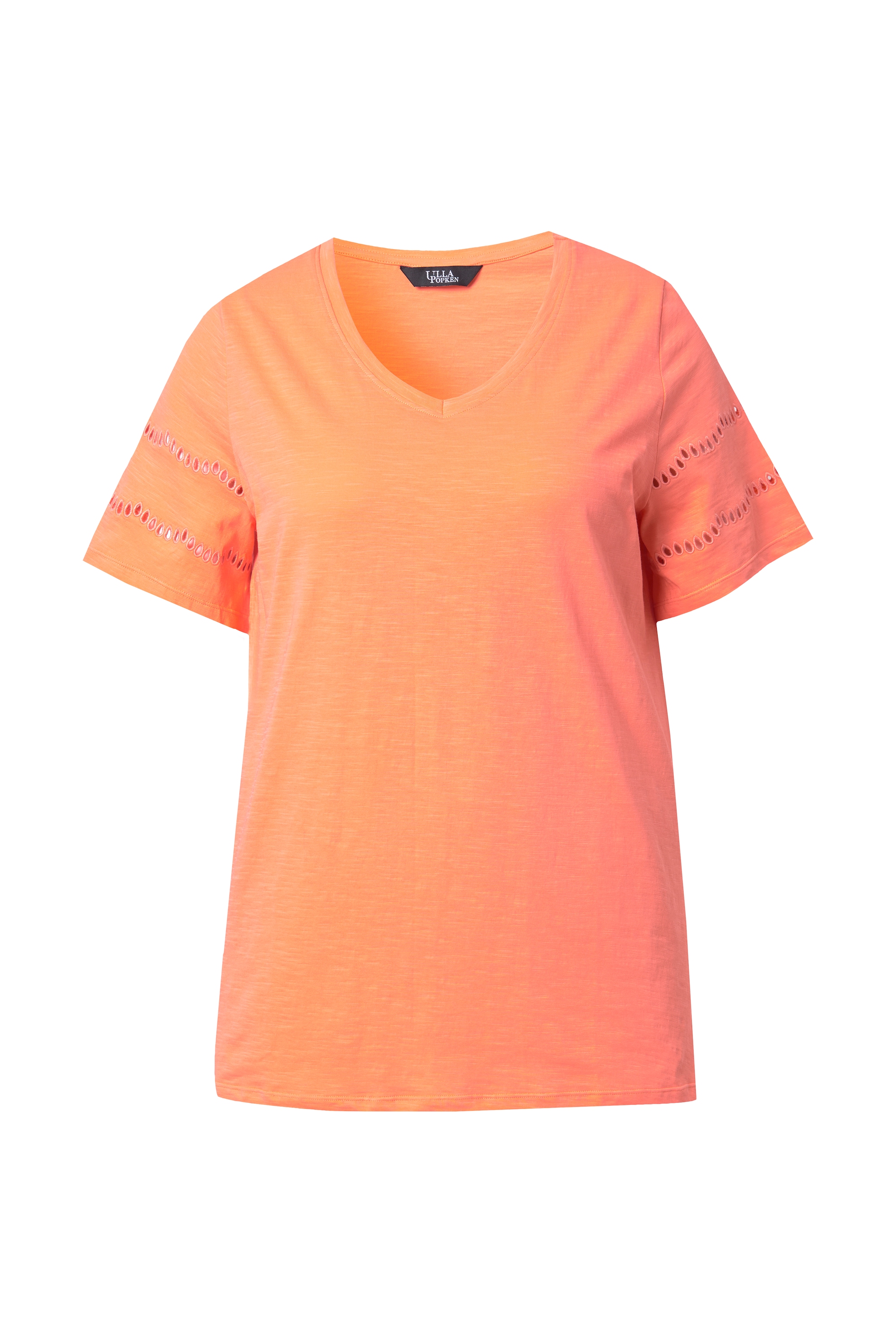 Ulla Popken Damen große Größen T Shirt Lochstickerei A Linie V Ausschnitt