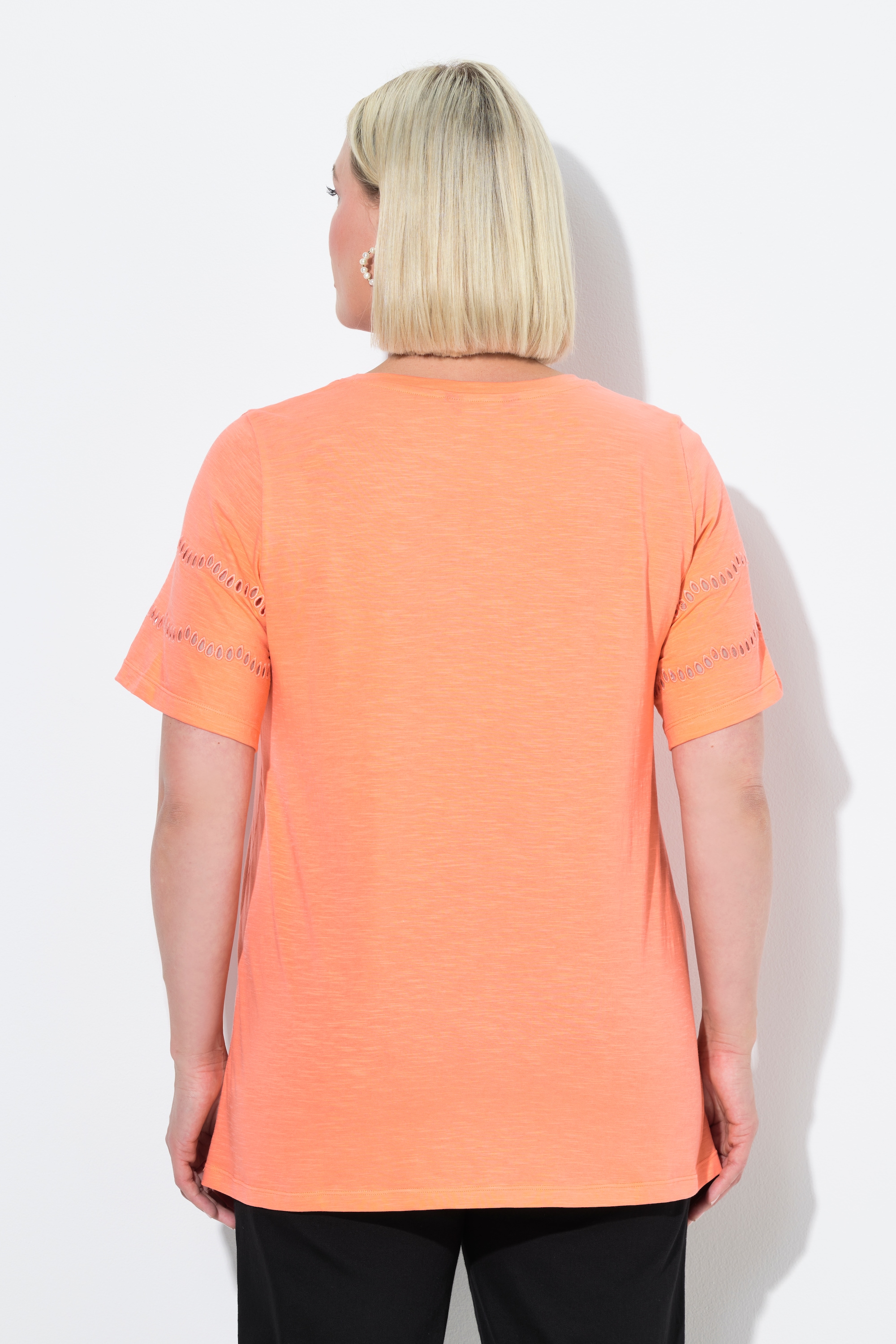 Ulla Popken Damen große Größen T Shirt Lochstickerei A Linie V Ausschnitt