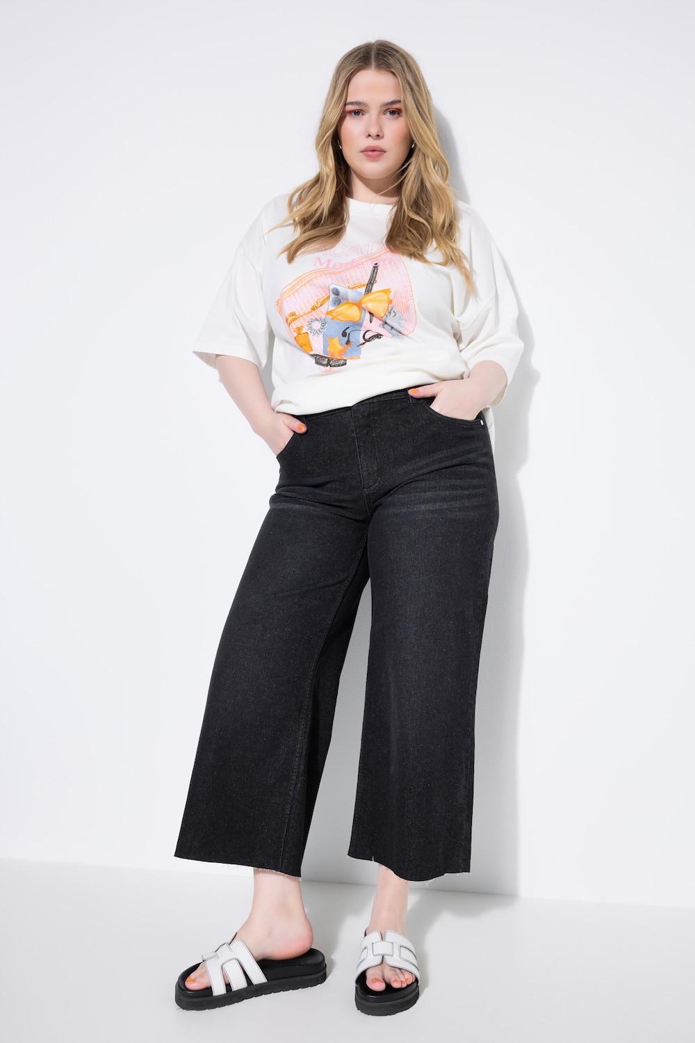 Jeans-Culotte, Wide Legs, 5-Pocket, cutted Saum
