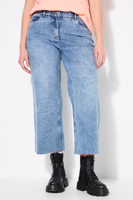 Jeans-culotte, wijde pijp, 5-pocket, moon wash, ingekorte zoom