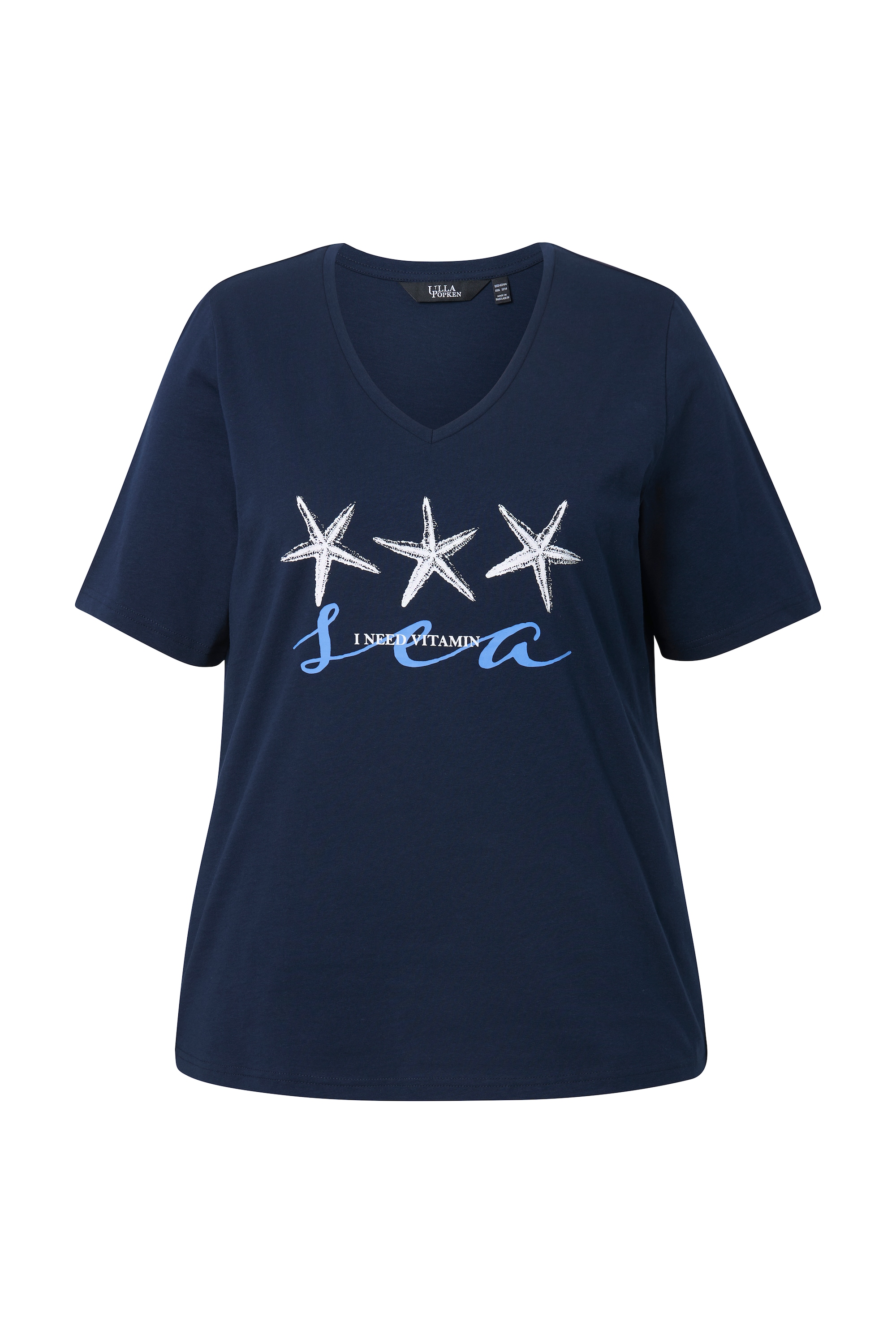 Ulla Popken Damen große Größen T Shirt Seestern Classic V Ausschnitt