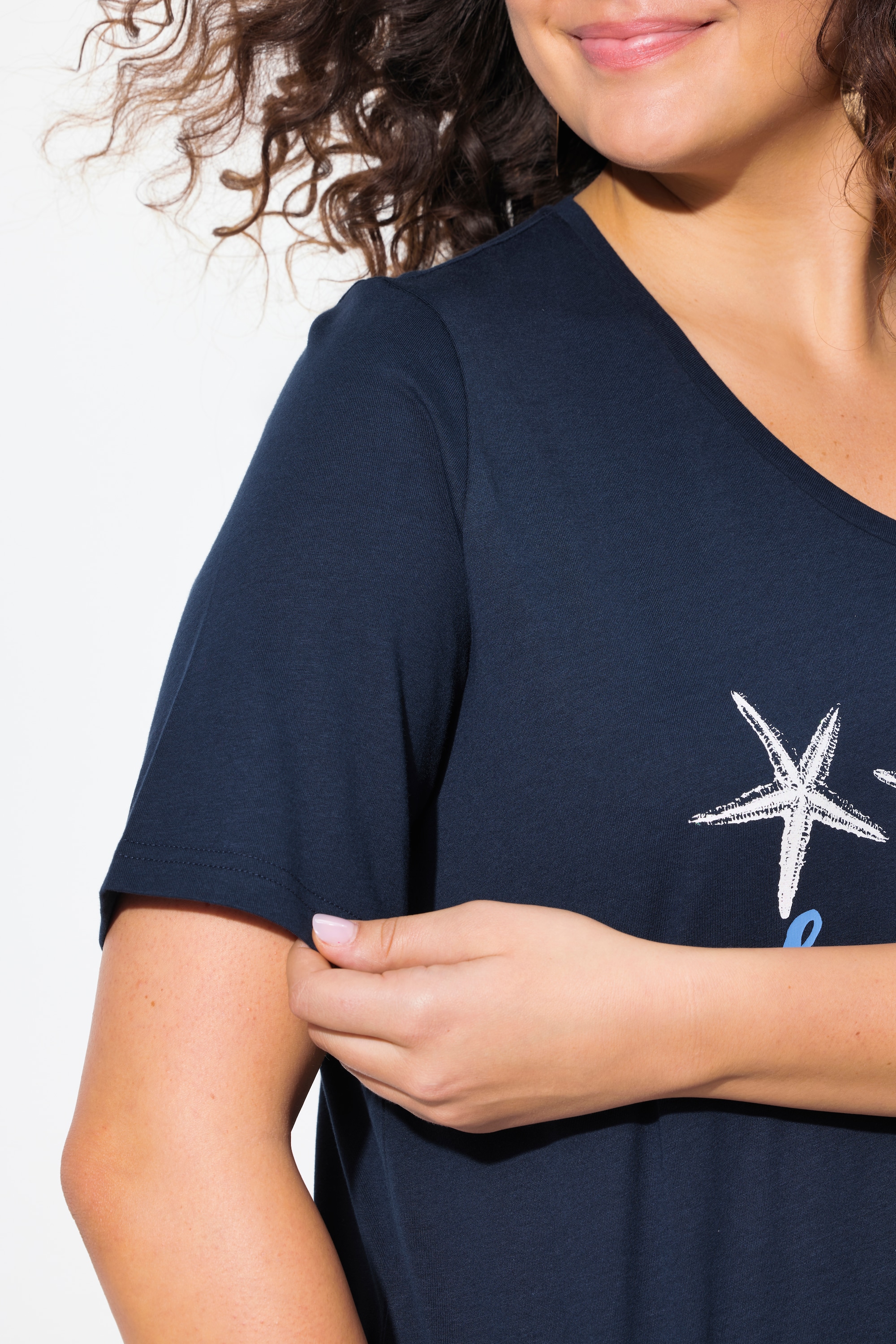 Ulla Popken Damen große Größen T Shirt Seestern Classic V Ausschnitt