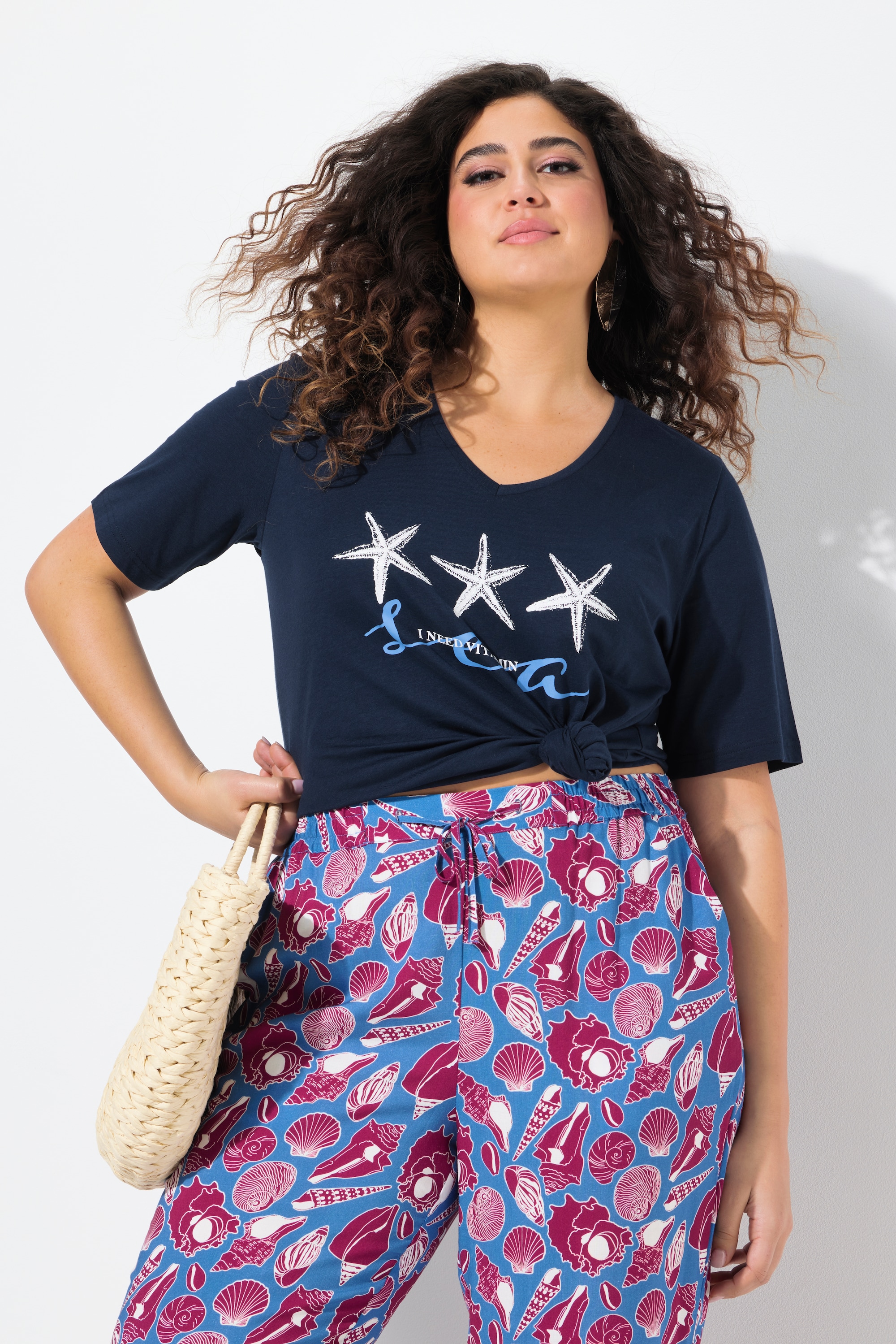 Ulla Popken Damen große Größen T Shirt Seestern Classic V Ausschnitt