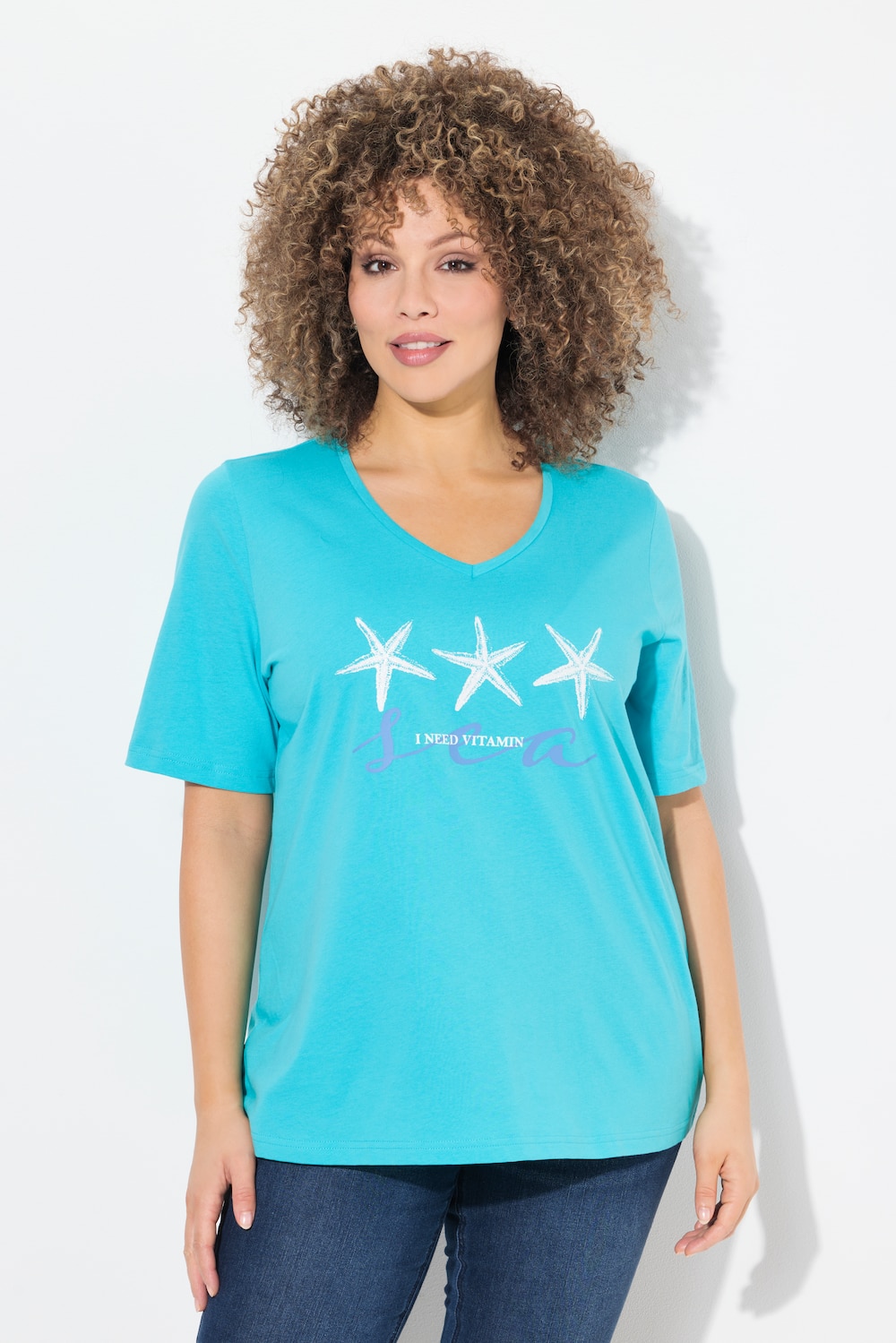 Große Größen T-Shirt, Damen, türkis, Größe: 46/48, Baumwolle, Ulla Popken