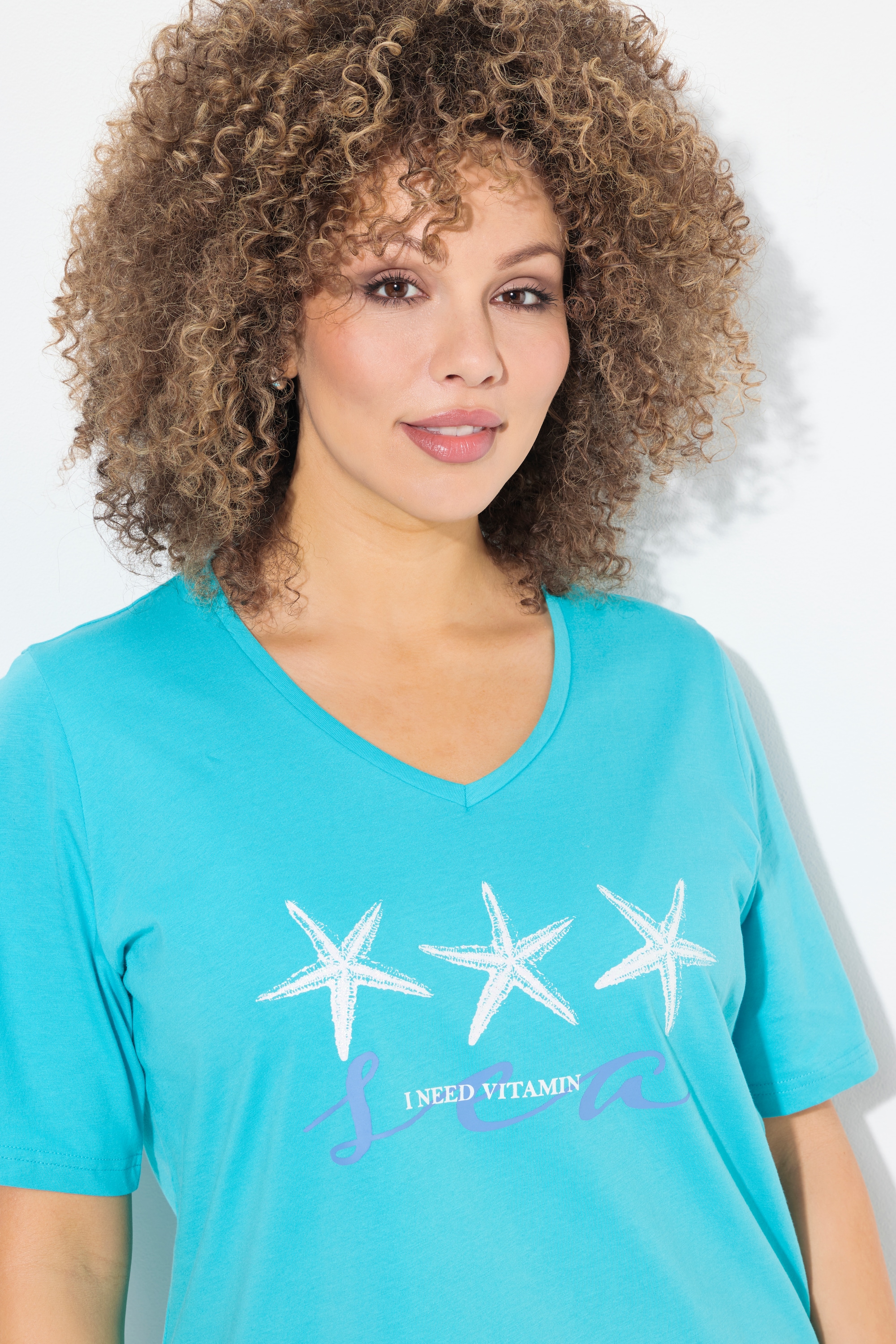 Ulla Popken Damen große Größen T Shirt Seestern Classic V Ausschnitt