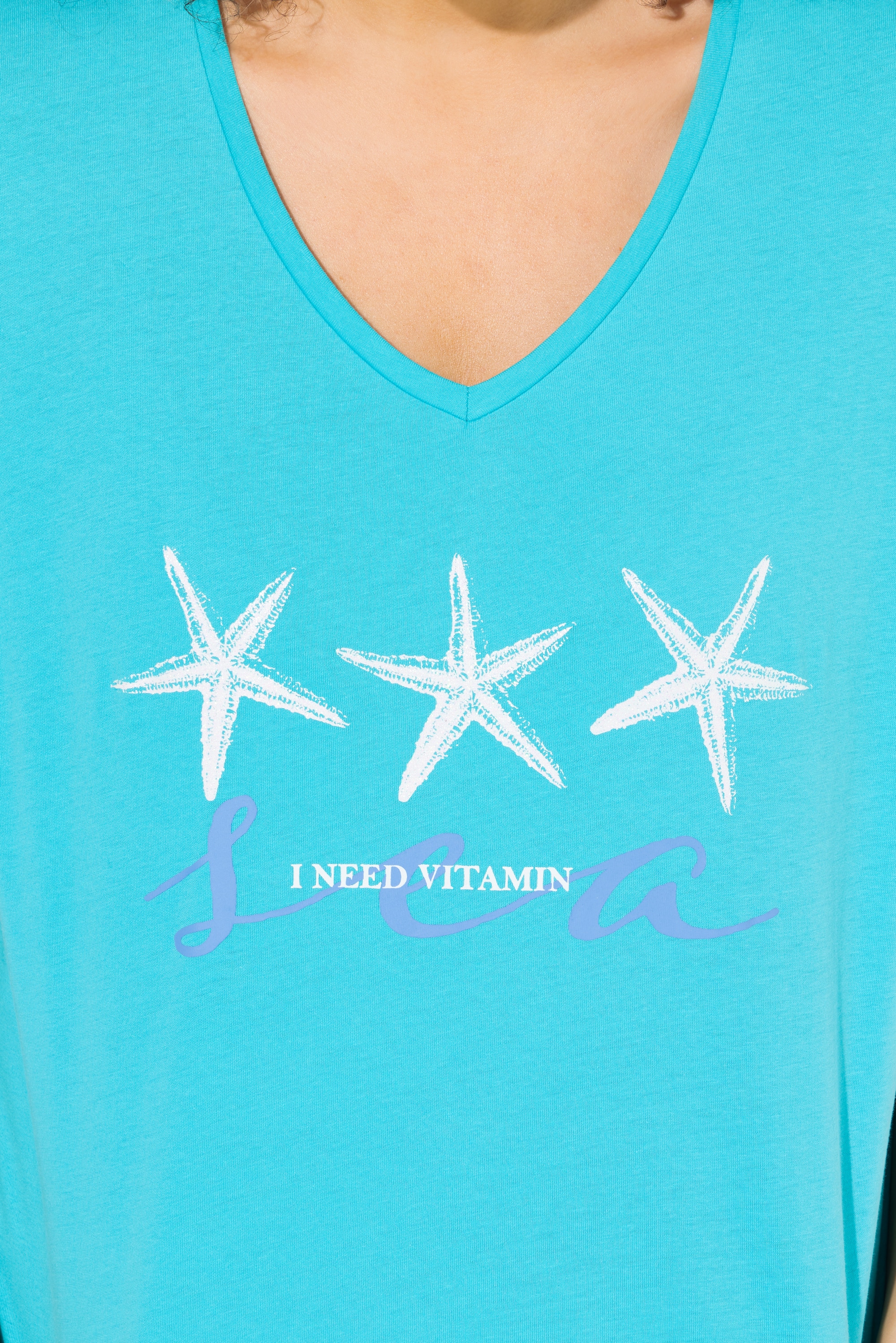 Ulla Popken Damen große Größen T Shirt Seestern Classic V Ausschnitt