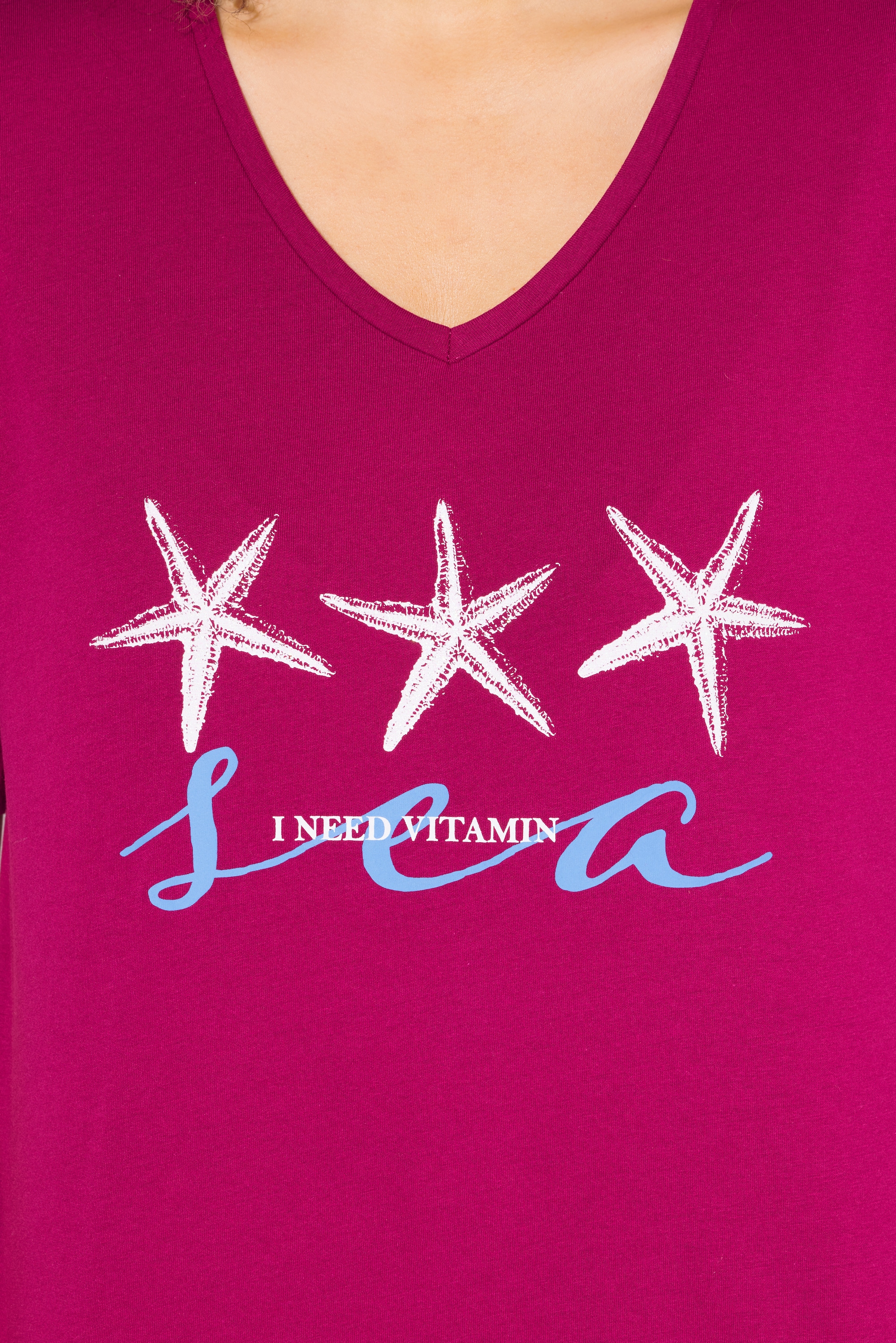 Ulla Popken Damen große Größen T Shirt Seestern Classic V Ausschnitt