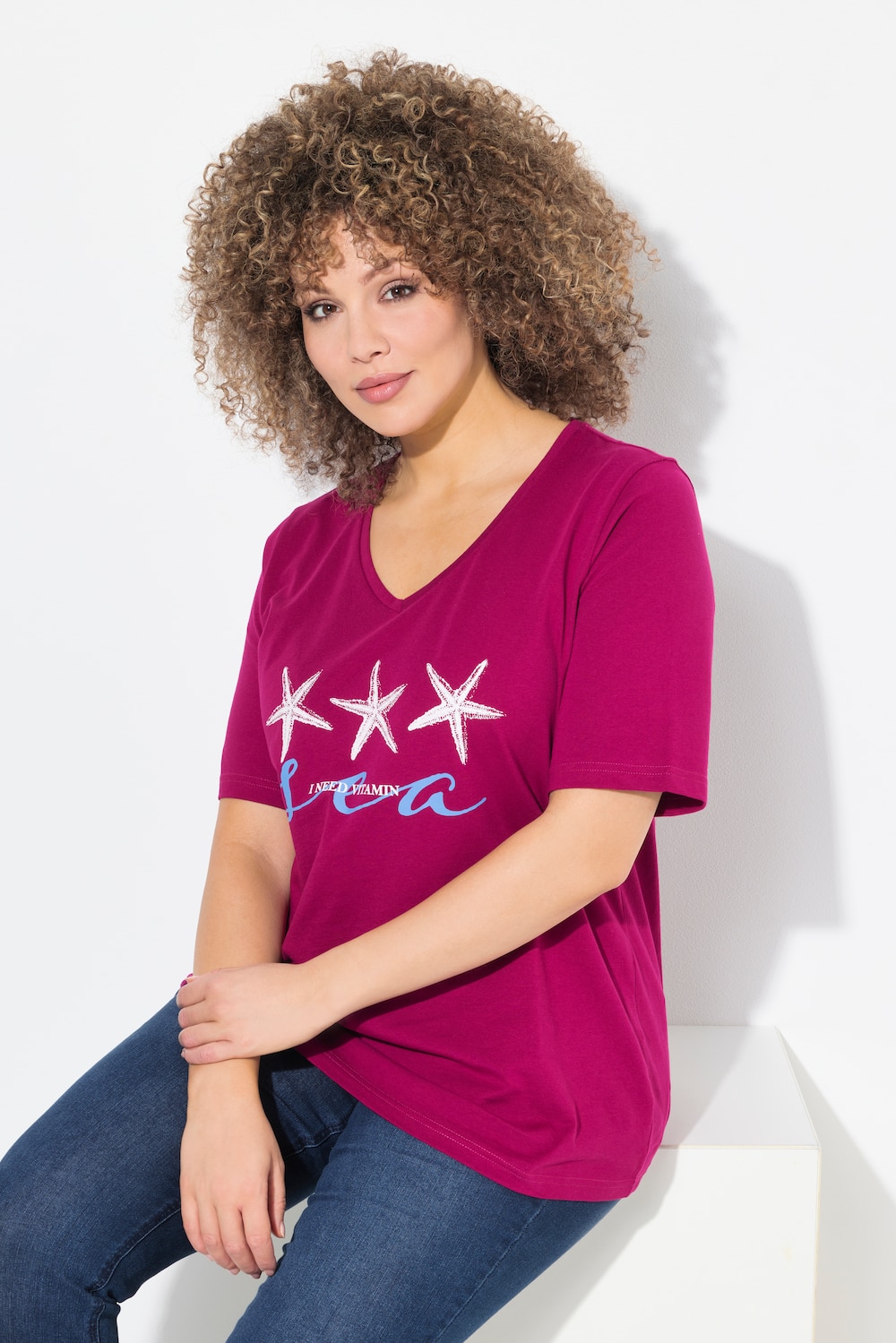 T-shirt, zeesterren, classic, V-hals, korte mouwen