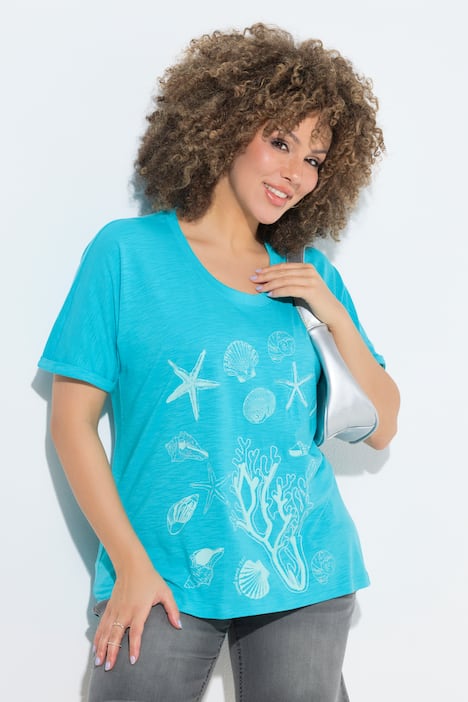 T-Shirt, Meerestiere, Oversized, Rundhals, Halbarm