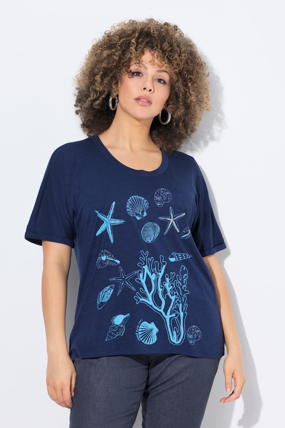 Große Größen T-Shirt, Damen, blau, Größe: 50/52, Baumwolle/Synthetische Fasern, Ulla Popken