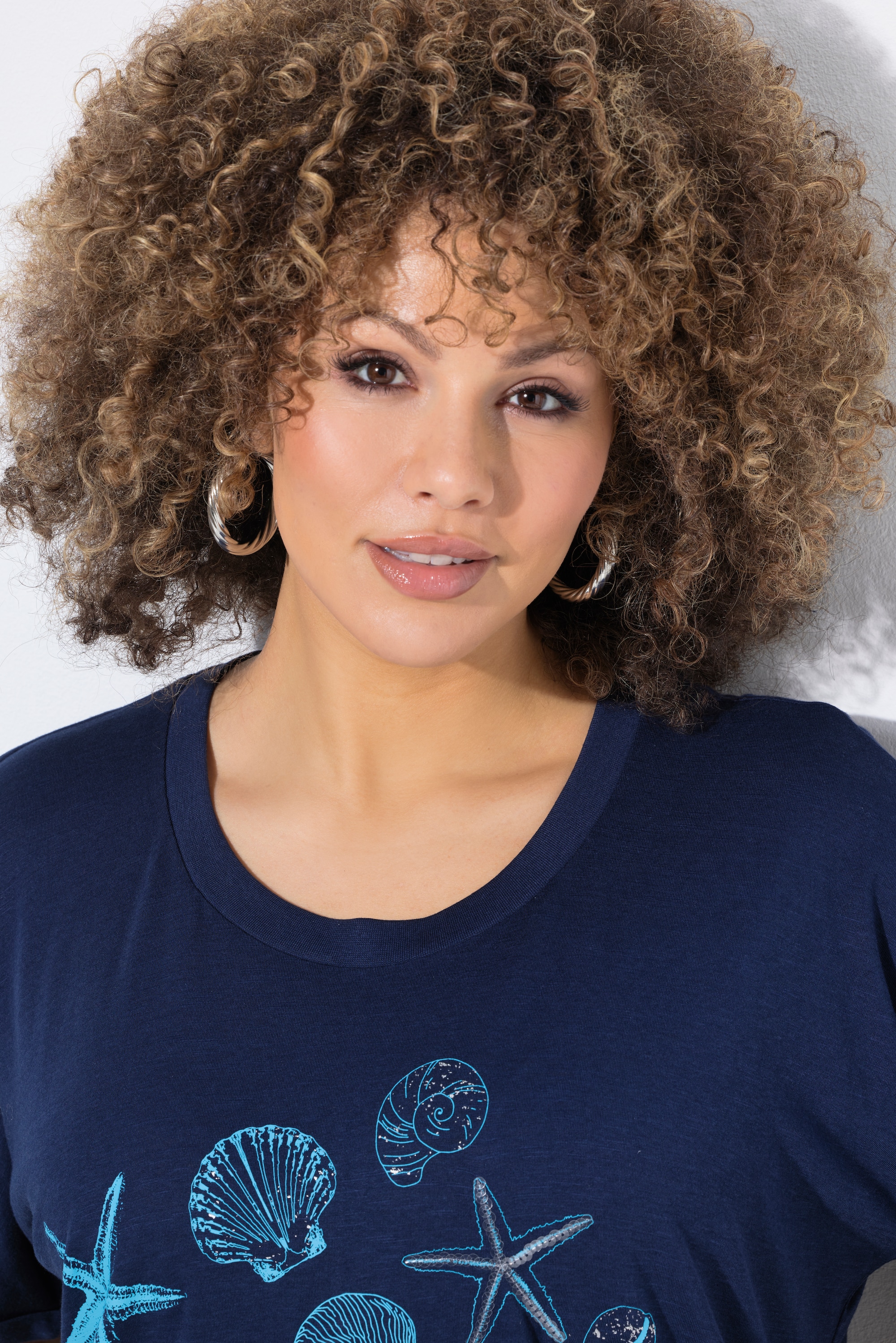 Ulla Popken Damen große Größen T Shirt Meerestiere Oversized Rundhals