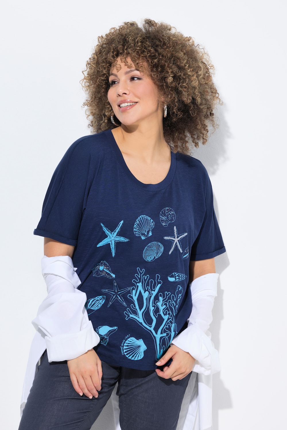 Große Größen T-Shirt, Damen, blau, Größe: 58/60, Baumwolle/Synthetische Fasern, Ulla Popken