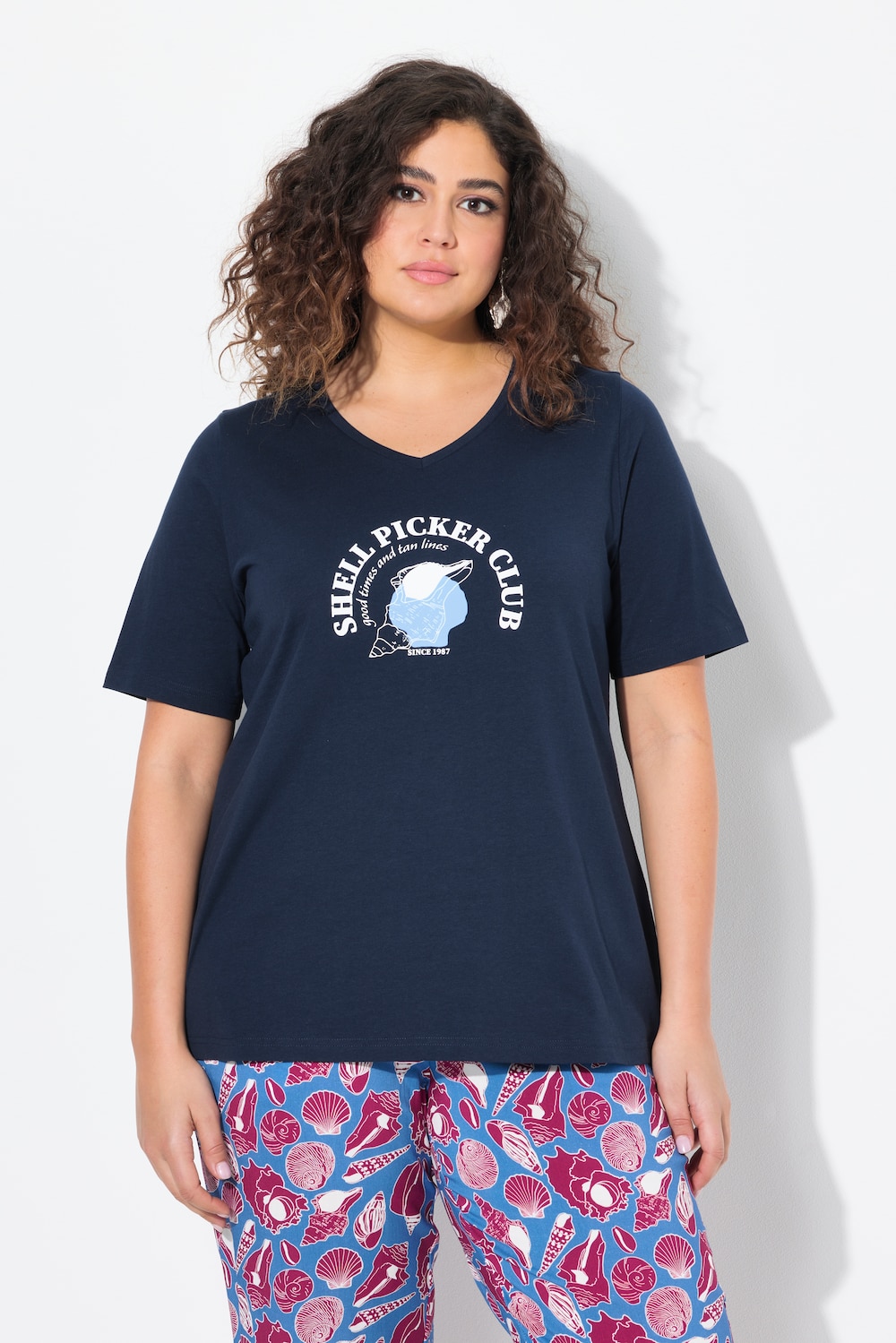 Große Größen T-Shirt, Damen, blau, Größe: 54/56, Baumwolle, Ulla Popken