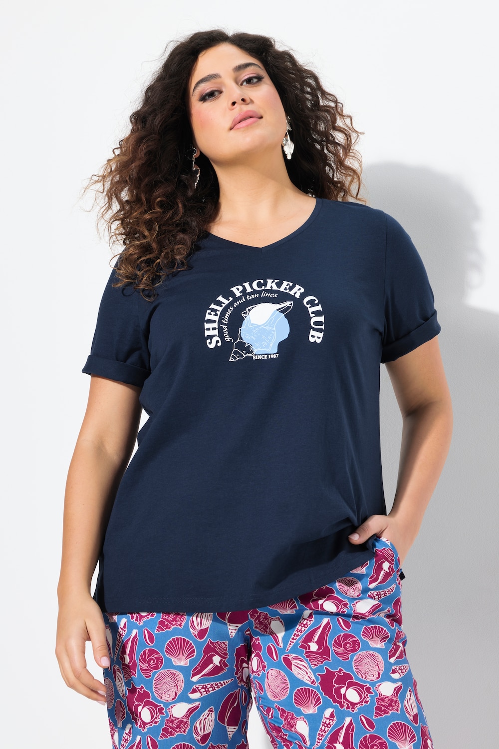 T-shirt, schelpen, classic, V-hals, korte mouwen