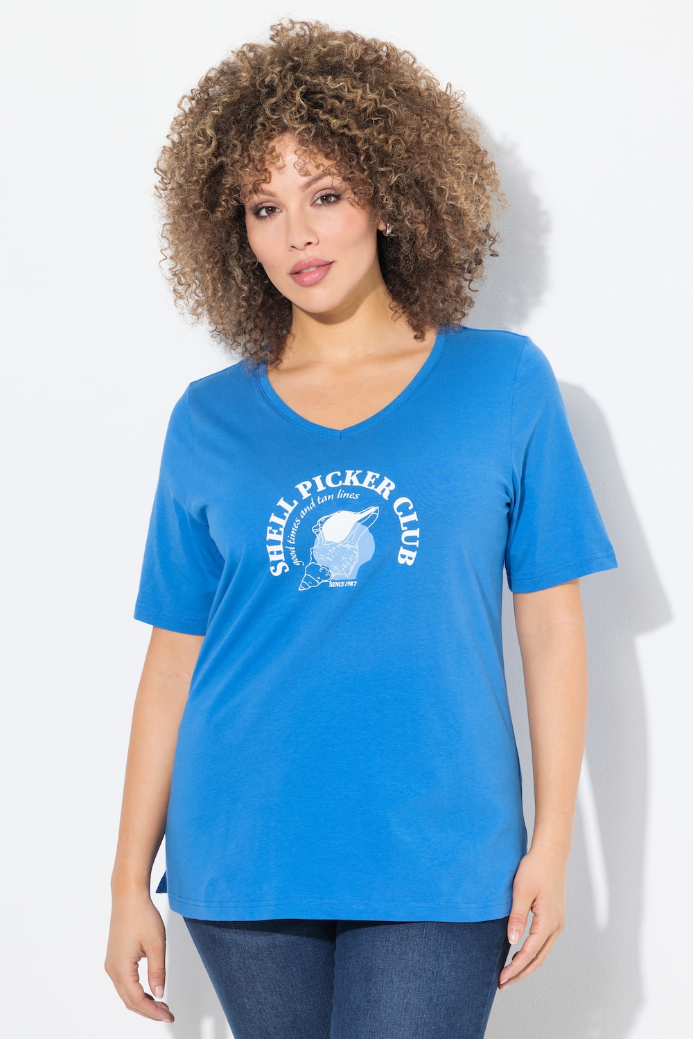 Große Größen T-Shirt, Damen, blau, Größe: 42/44, Baumwolle, Ulla Popken