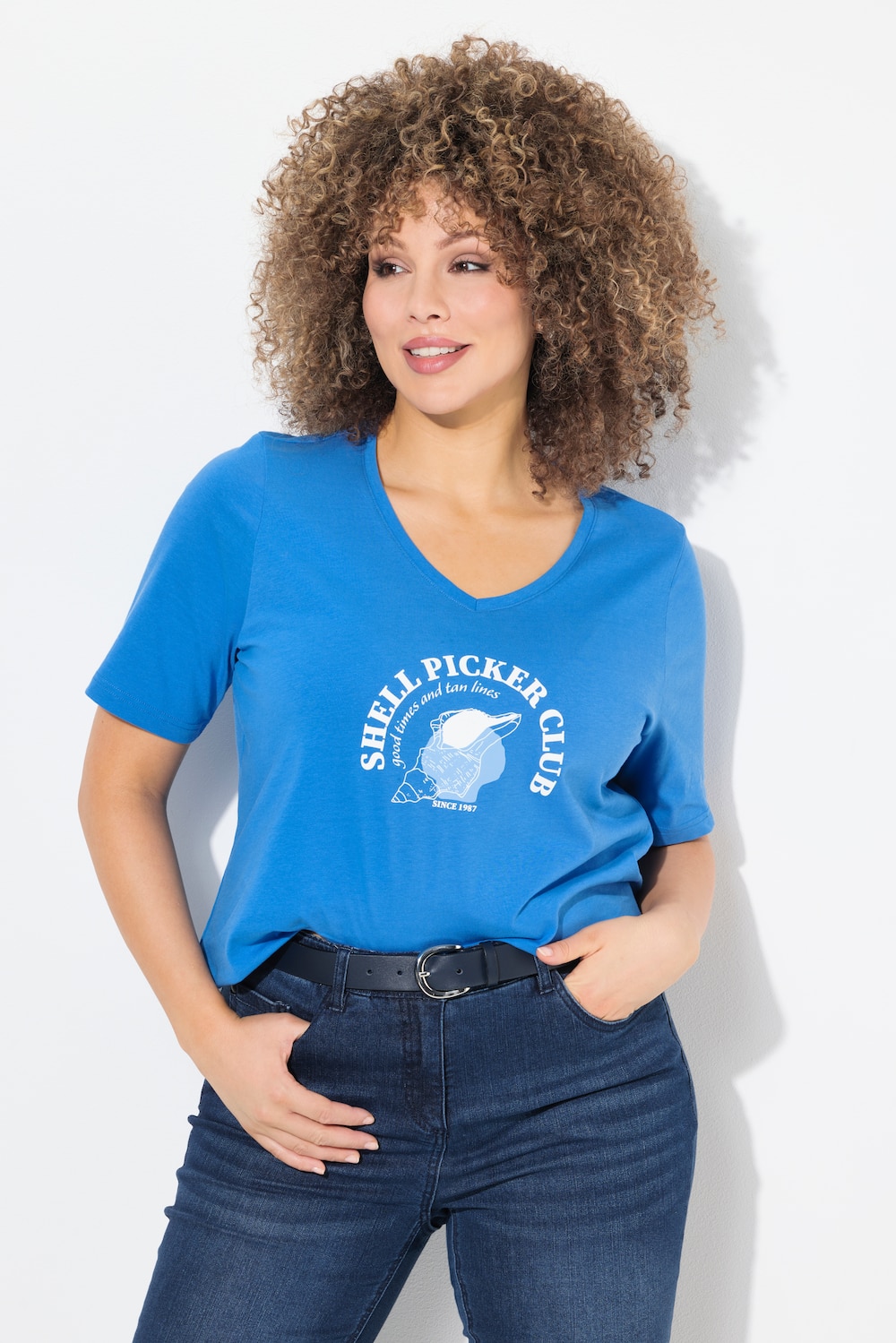 T-shirt, schelpen, classic, V-hals, korte mouwen