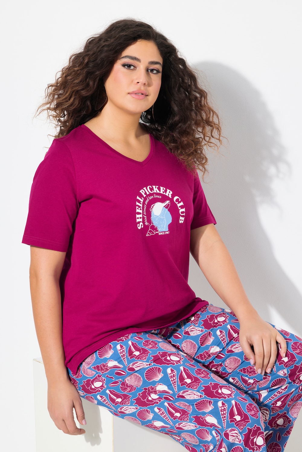 T-shirt, schelpen, classic, V-hals, korte mouwen