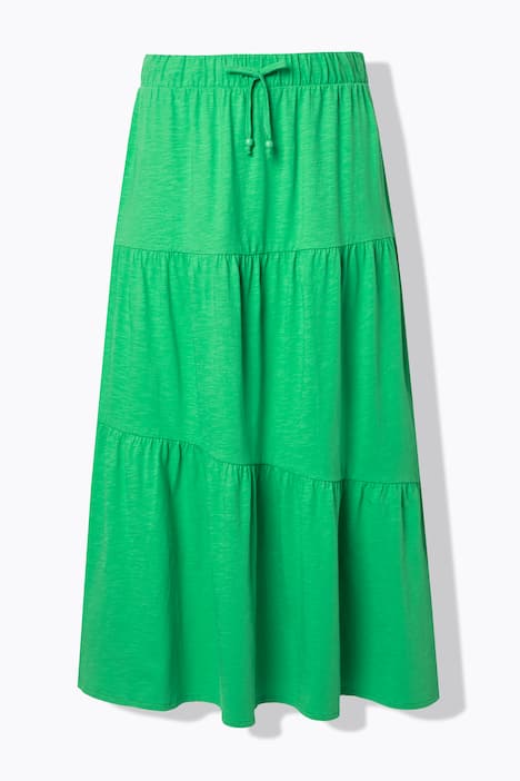 Maxi-Jerseyrock, Volantstufen, A-Linie, Elastikbund