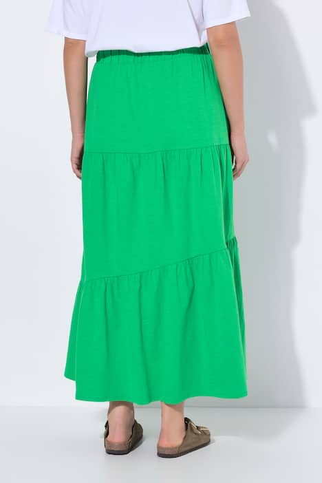 Maxi-Jerseyrock, Volantstufen, A-Linie, Elastikbund