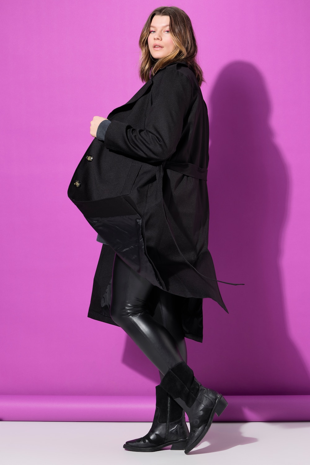 Große Größen Trenchcoat, Damen, schwarz, Größe: 46/48, Polyester, Studio Untold