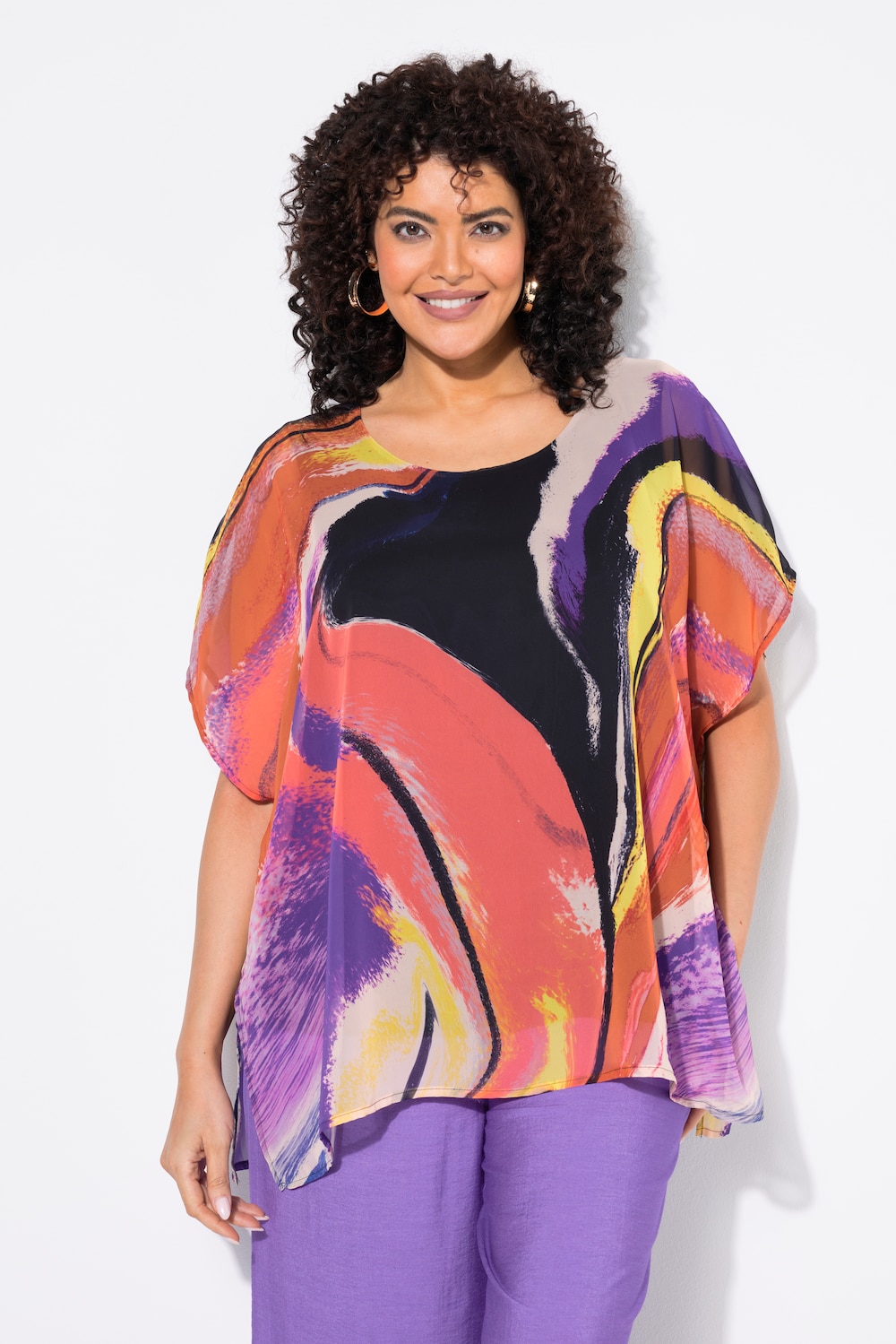 Große Größen Chiffon-Tunika, Damen, blau, Größe: 50/52, Polyester/Viskose, Ulla Popken