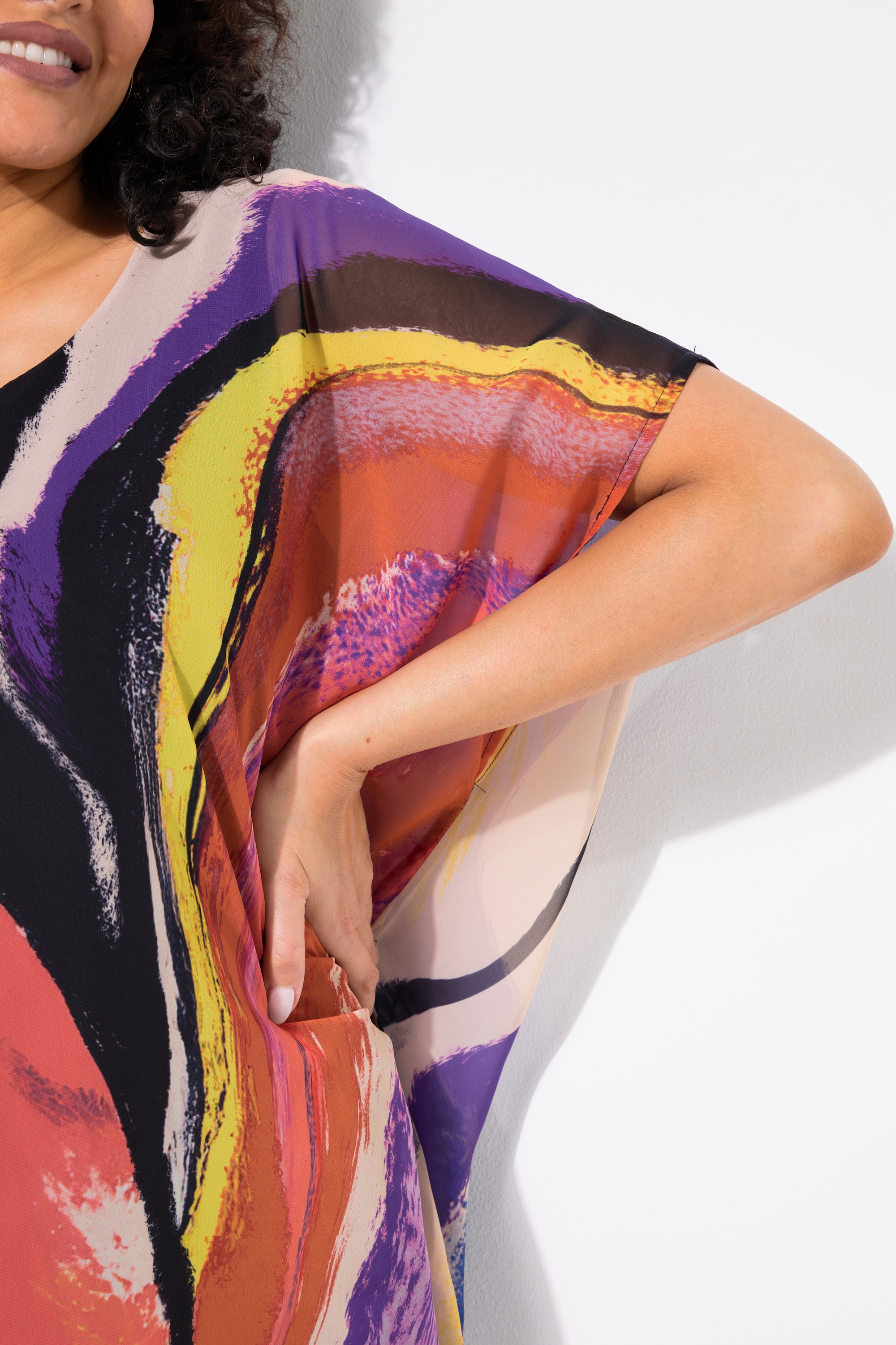 Ulla Popken Damen große Größen Chiffon Tunika doppellagig Rundhals