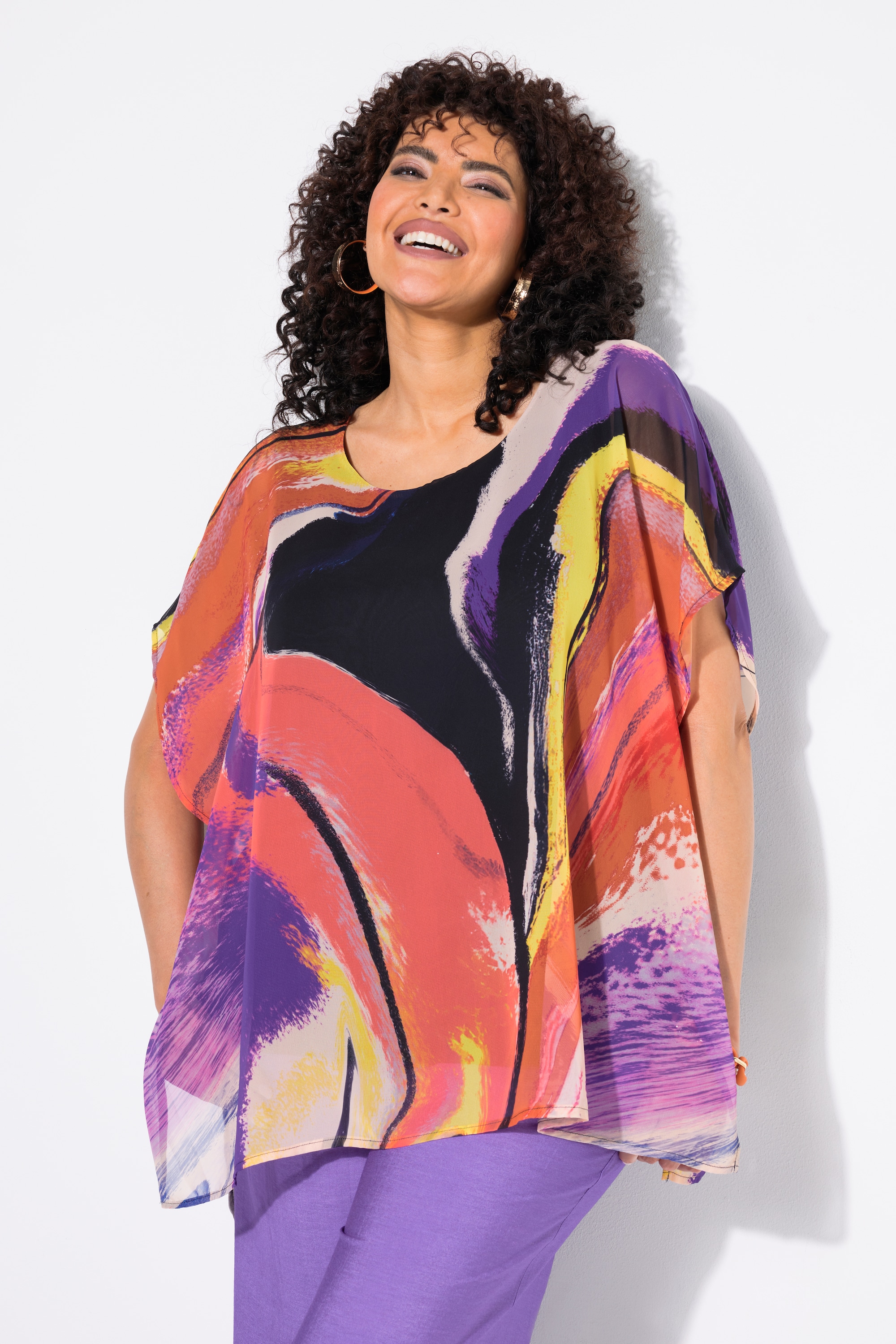Ulla Popken Damen große Größen Chiffon Tunika doppellagig Rundhals