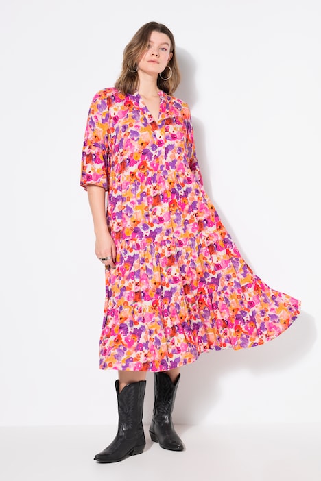 Maxikleid, Flower-Print, Volants