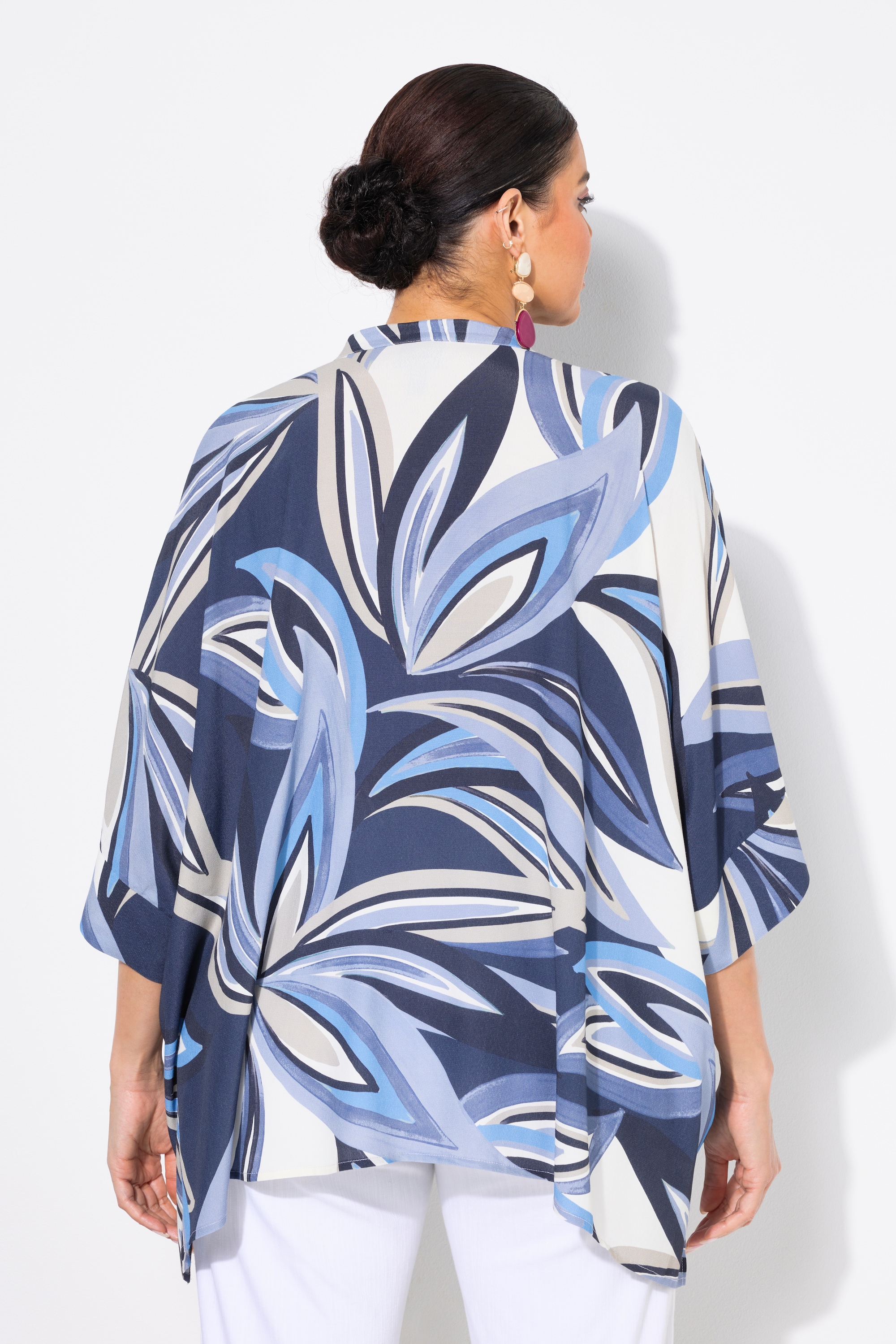 Ulla Popken Damen große Größen Bluse Blätter Oversized Stehkragen Halbarm 838959