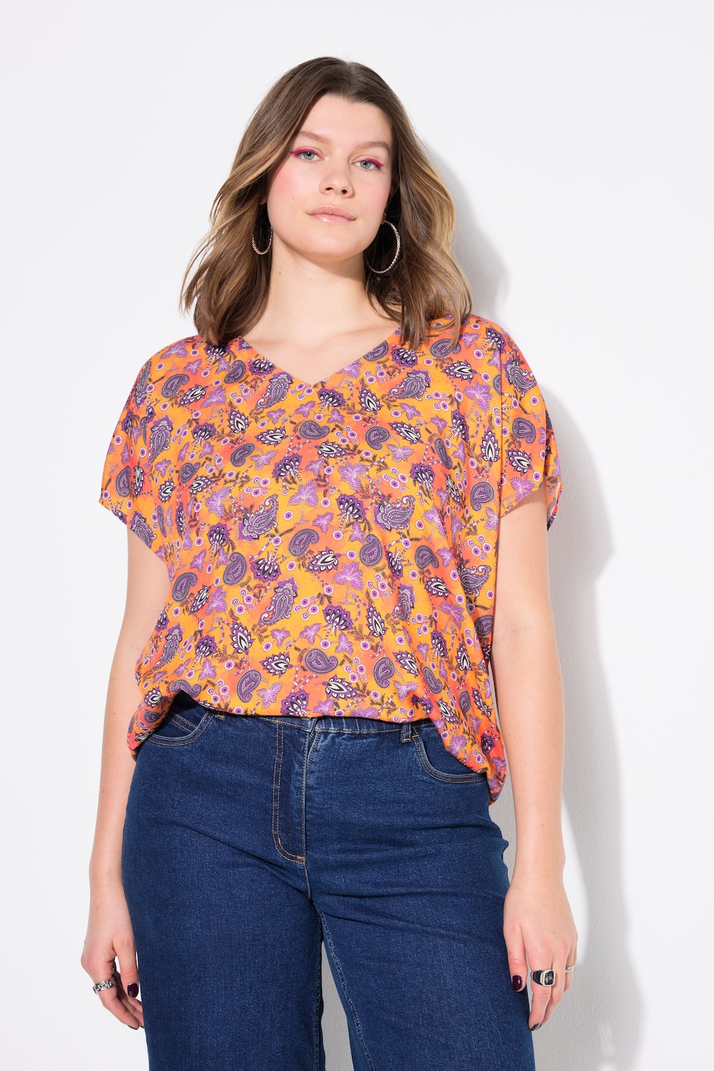 Blusenshirt, oversized, Paisley, V-Ausschnitt