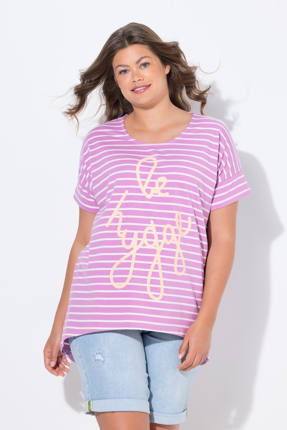 Große Größen Ringel T-Shirt, Damen, rosa, Größe: 40/42, Baumwolle, LAURASON