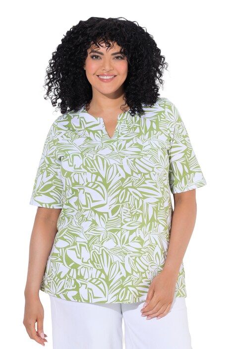 Tričko, lístky, A střih, tunikový výstřih, krátké rukávy