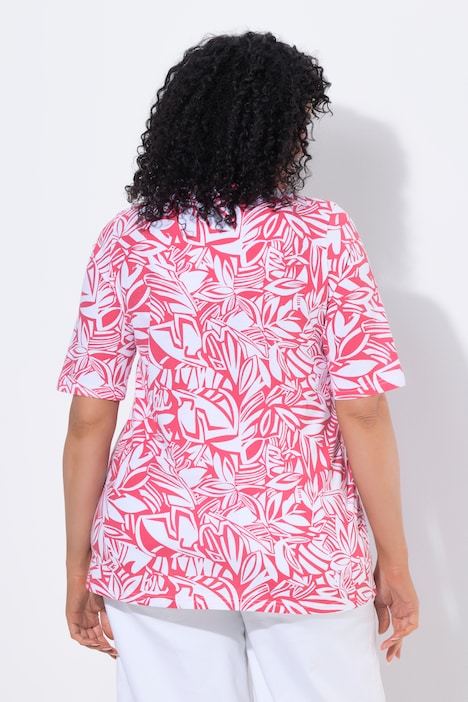 T-Shirt, Blätter, A-Linie, Tunika-Ausschnitt, Halbarm