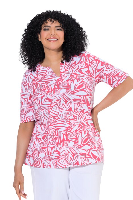 Tričko, lístky, A střih, tunikový výstřih, krátké rukávy