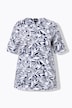 T-shirt, motif feuilles. Manches courtes et col tunisien. Coupe évasée