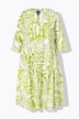 Robe midi, motif feuilles. Volants. Col tunisien et manches 3/4