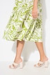 Robe midi, motif feuilles. Volants. Col tunisien et manches 3/4