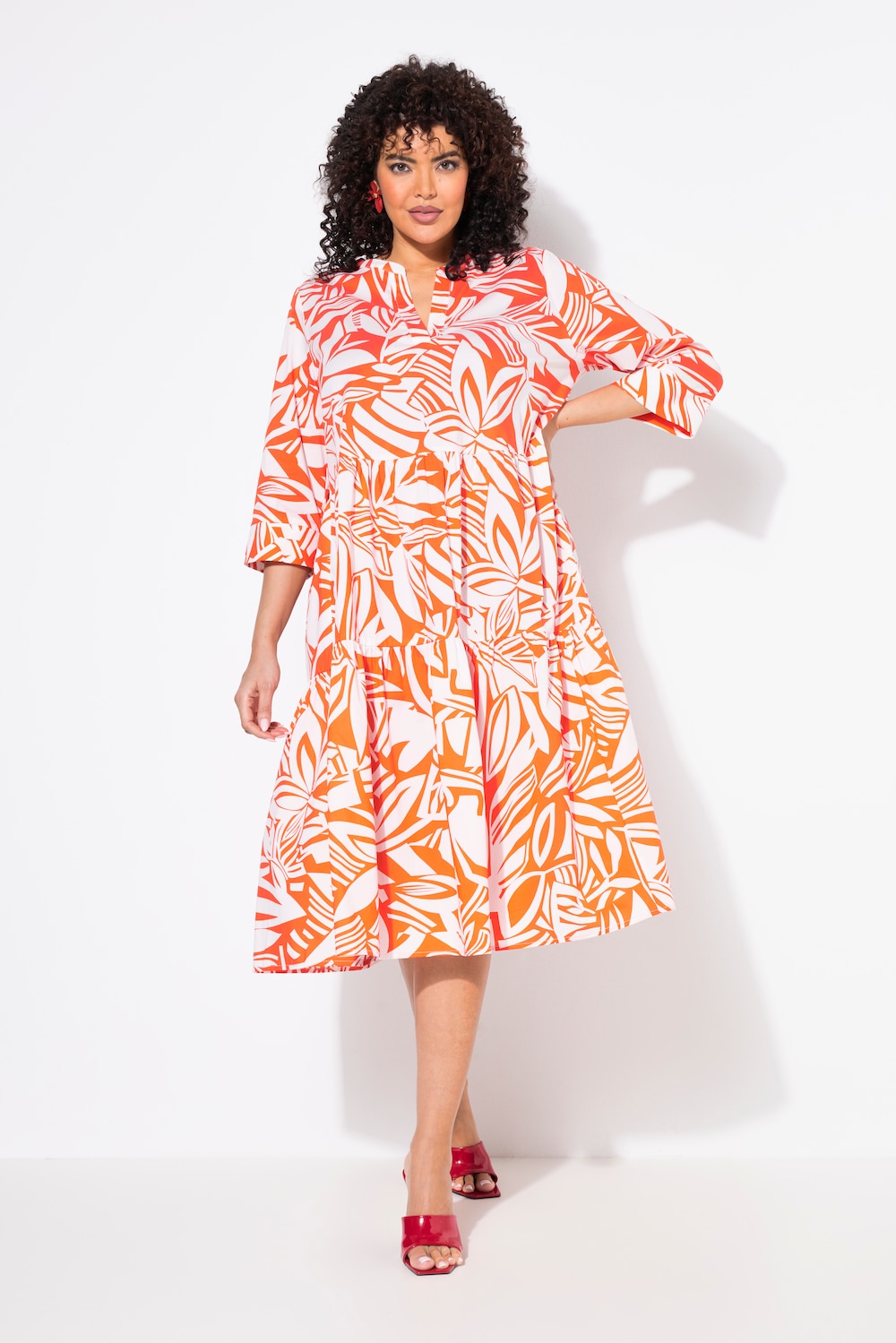 Große Größen Midikleid, Damen, rot, Größe: 50/52, Baumwolle/Synthetische Fasern, Ulla Popken