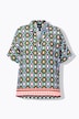 Bluse, skulderslitasje, oversized, skjortekrage, halvermet